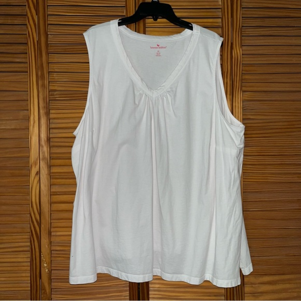 Woman Within Sleeveless V Neck White Cotton Tee‎ Shirt Size 4X